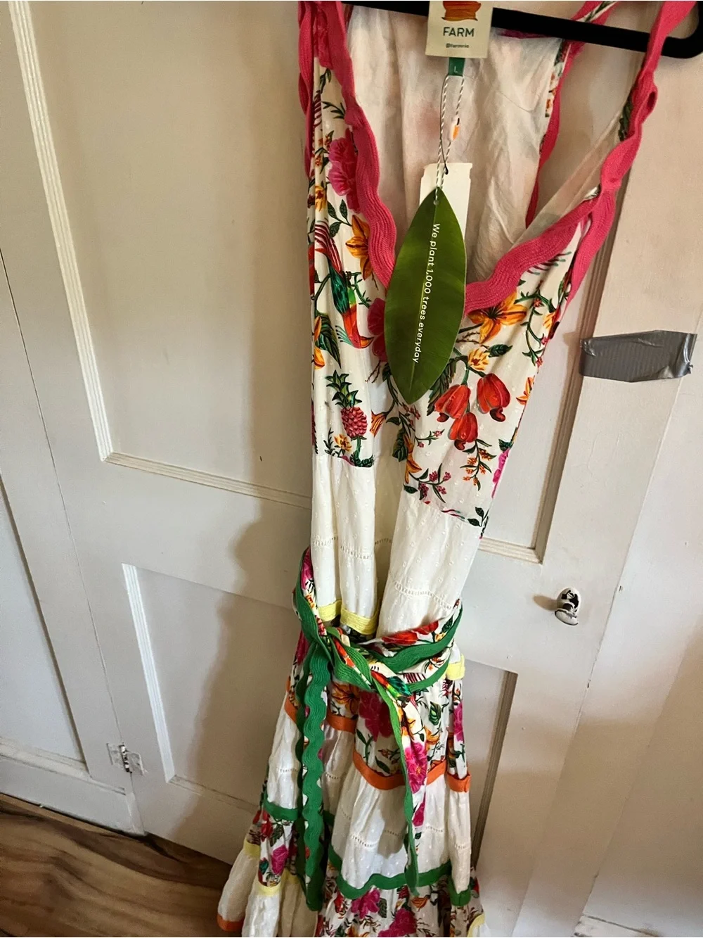 FARM Rio White Maxi Dress with Pink Straps and Multicolor Floral Print - Picture 12 of 16